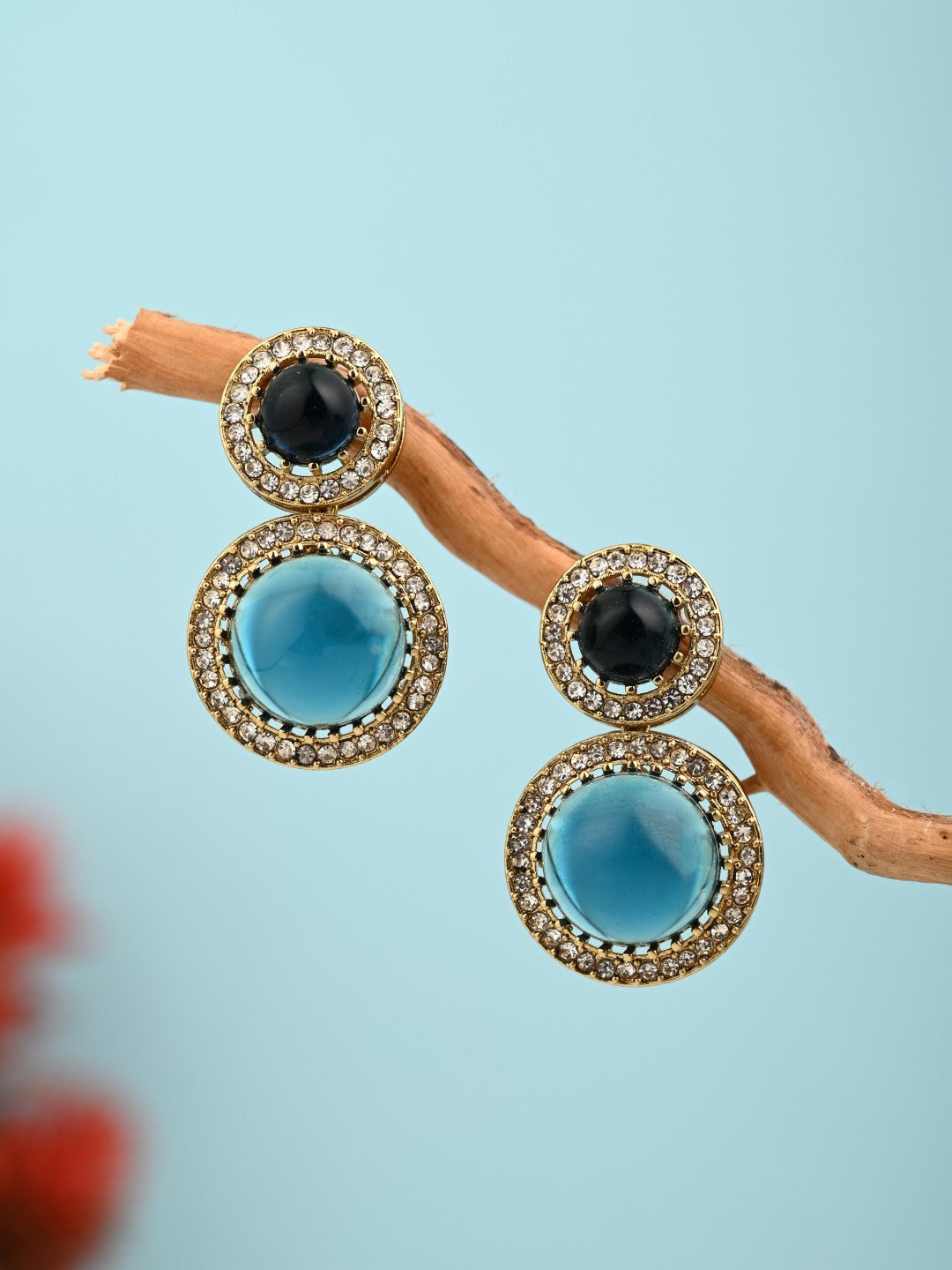 Crystal Halo Drop Earrings - Blue