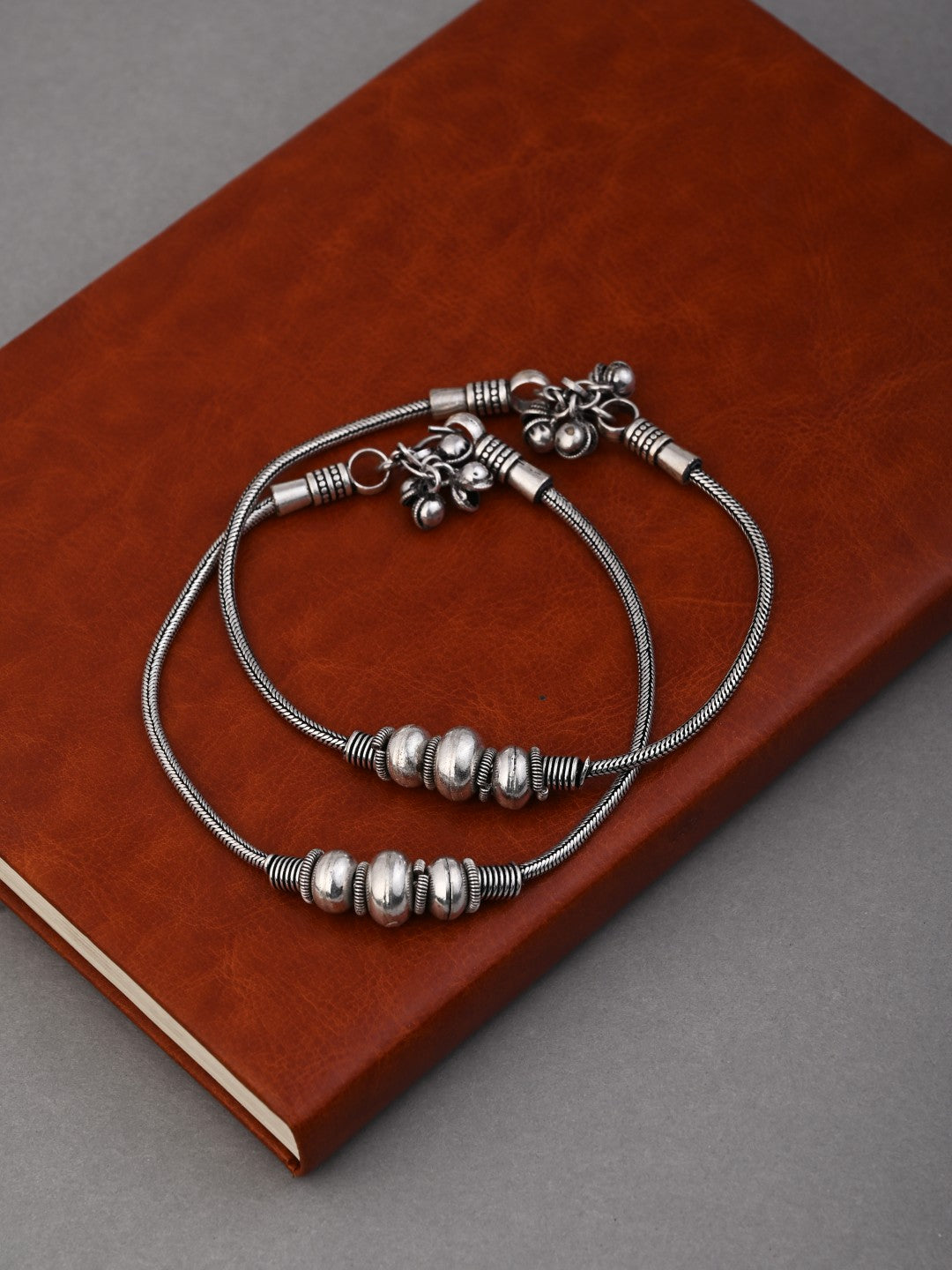 Silver Oxidised Triple Bead Brass Anklet