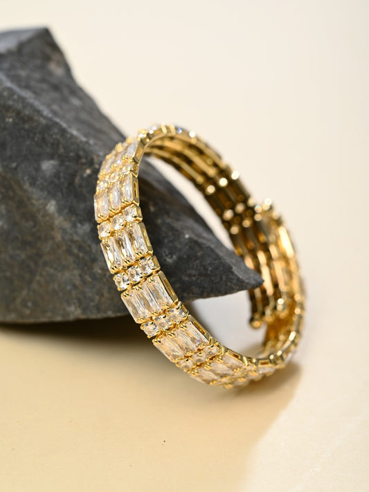 Elegant Gold-Tone CZ Tennis Bangle Bracelet