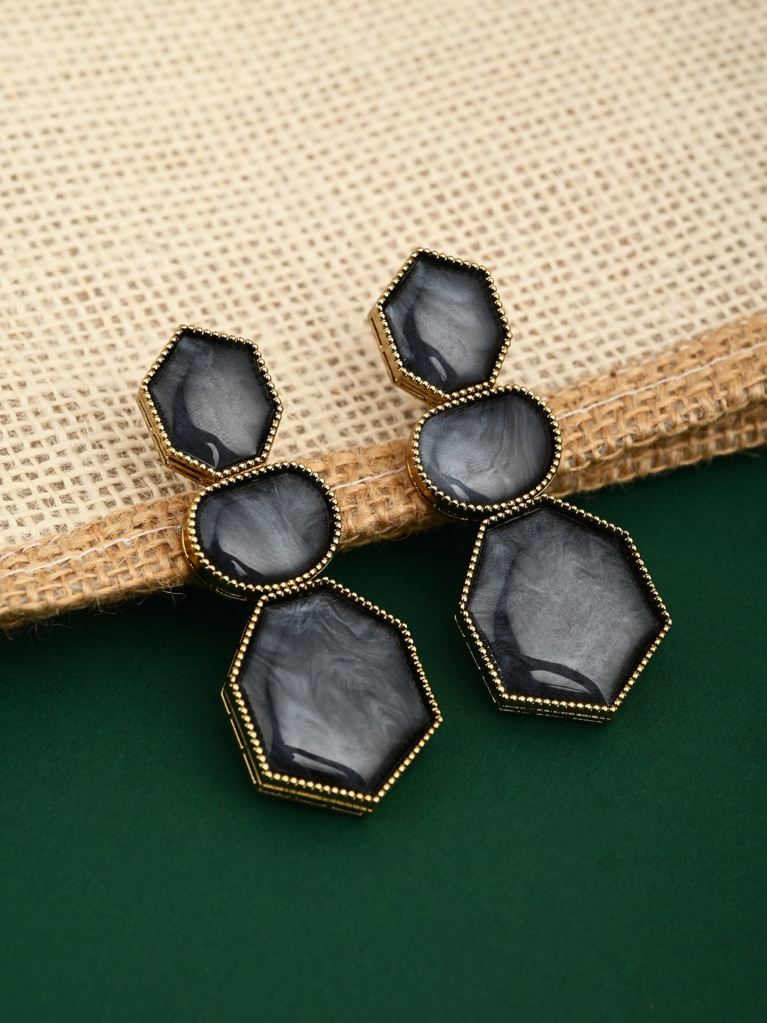 Geometric Statement Drop Earrings Black