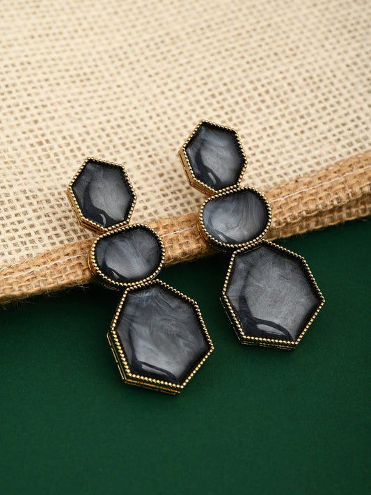 Geometric Statement Drop Earrings Black