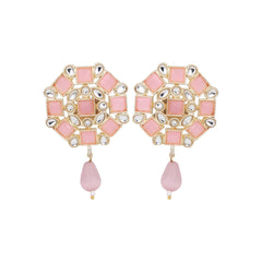 Gold plated Pink & White Monalisa Stone Studs with pearl drop