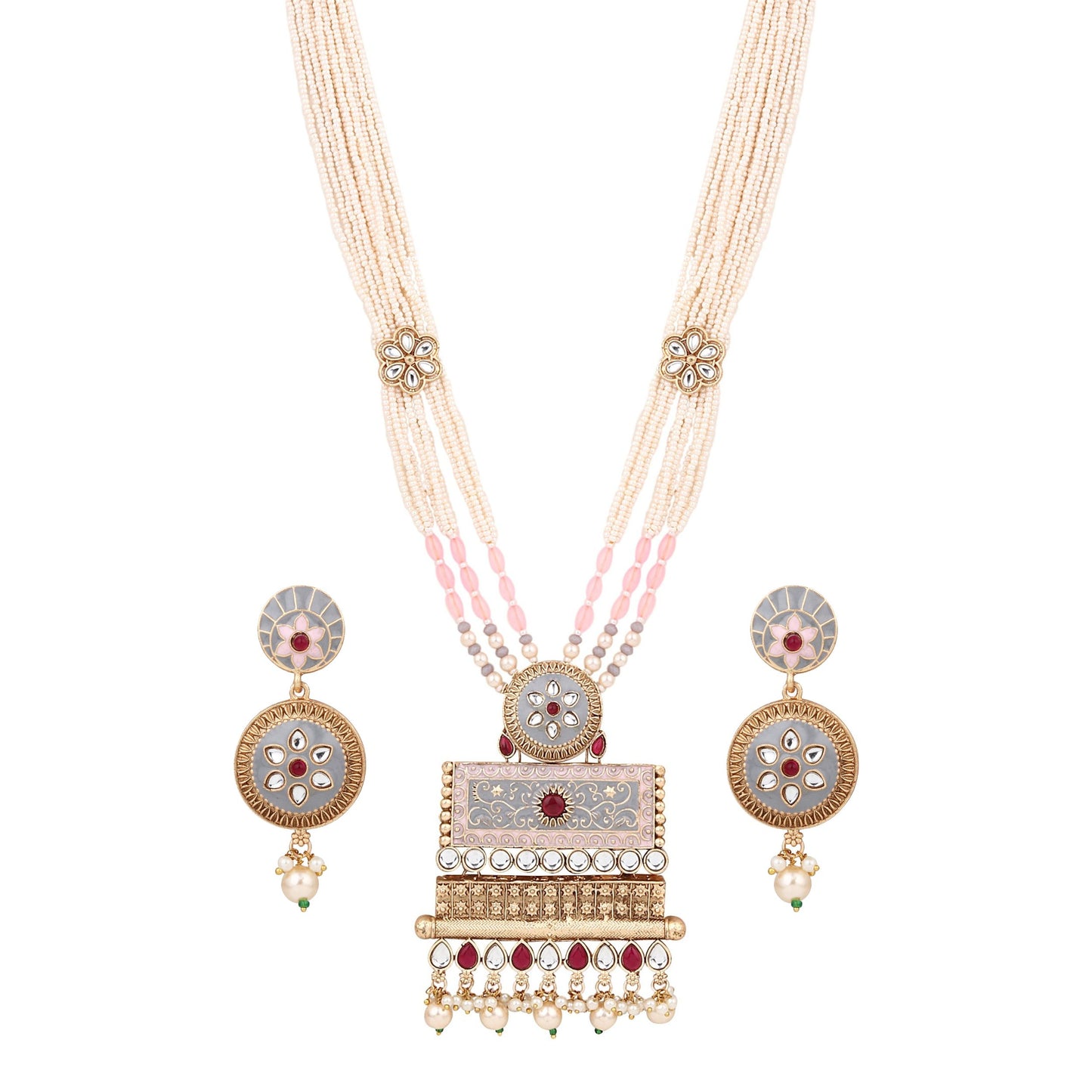 Meenakari & kundan Necklace & Earring set with beads string