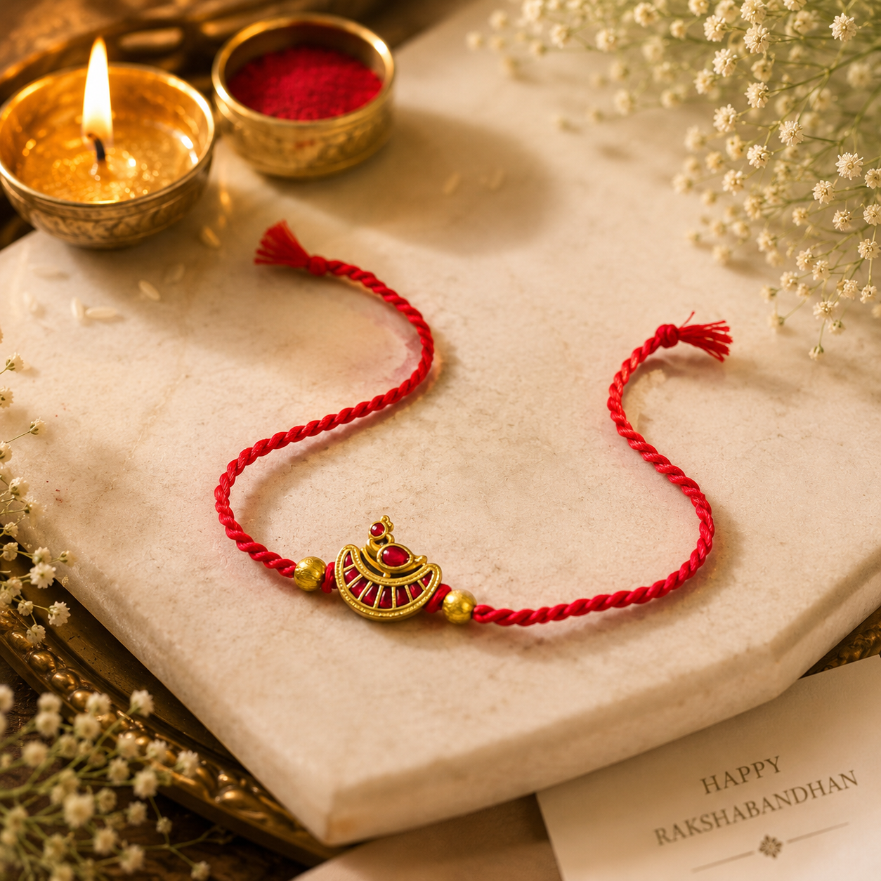Pastel & Ruby Designer Rakhi Set of 2