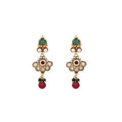 Multi coloured stone, temple design necklace earring & Maangtikka set