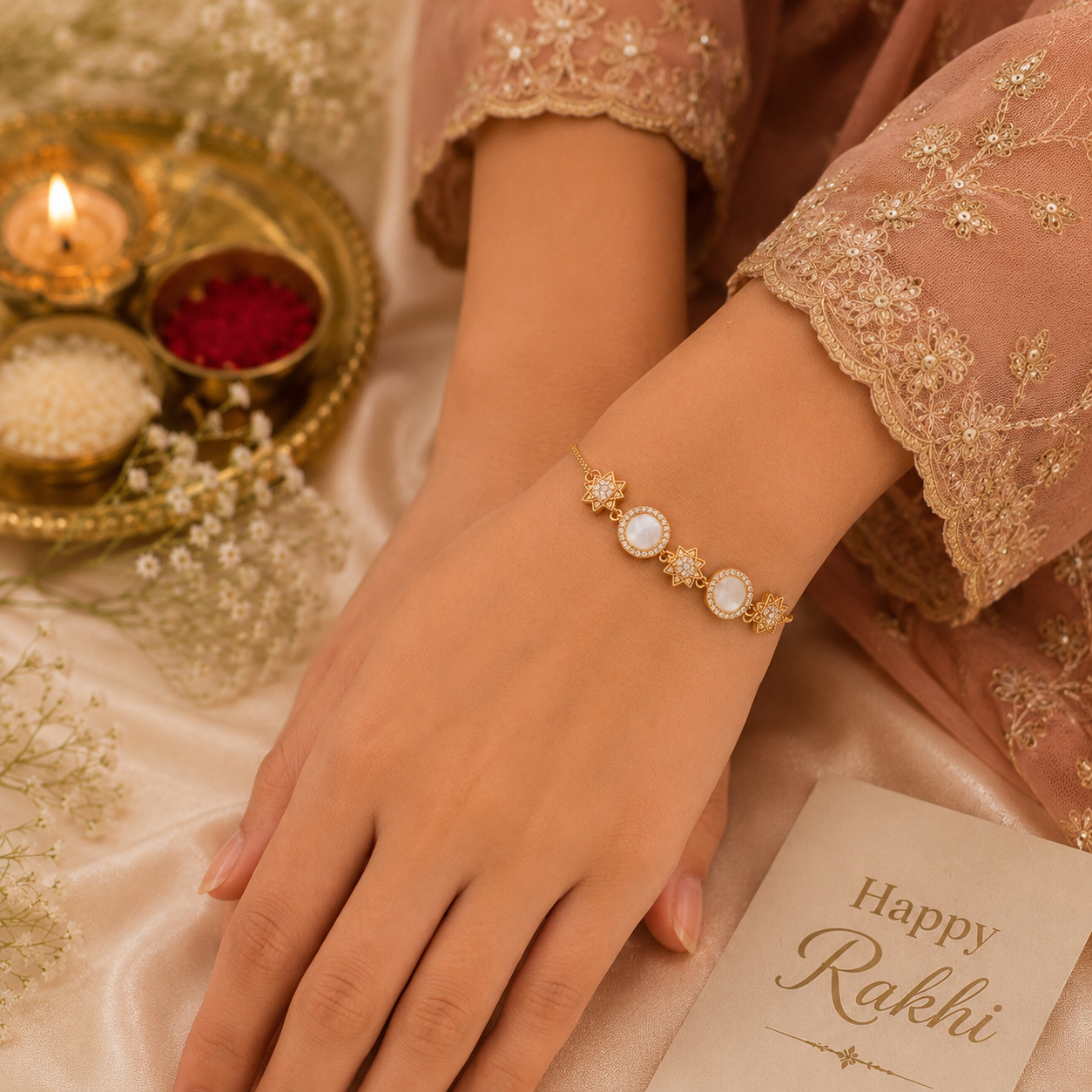 Celestial Mother of Pearl & Crystal Adjustable Lumba Bracelet
