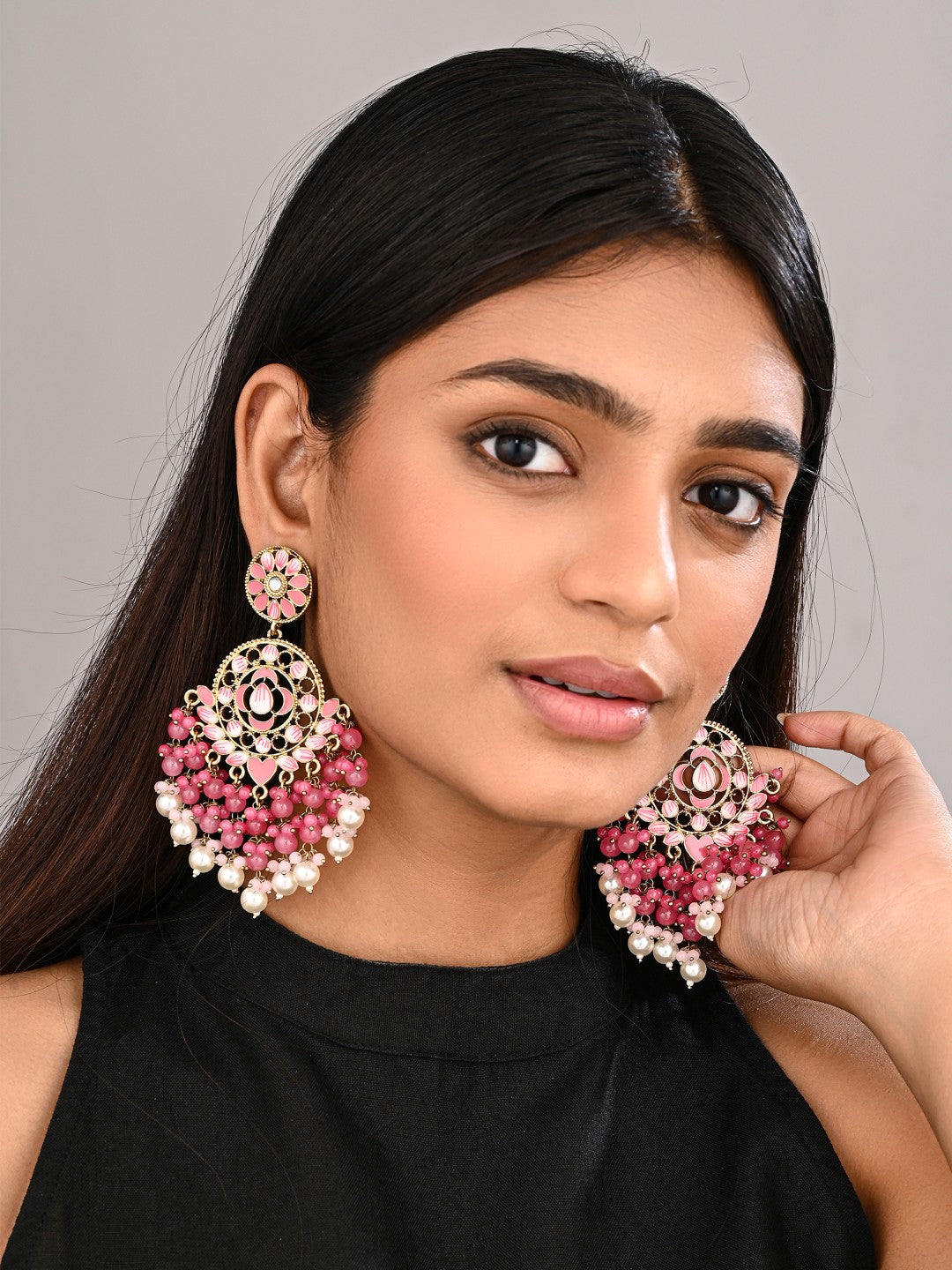 Vibrant Pink Chandelier Pearl Drop Earring