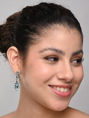 Silver Oxidised finish Drop earring with AD stone Mint