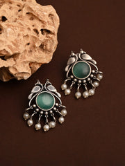 Silver plated bird studs Blue