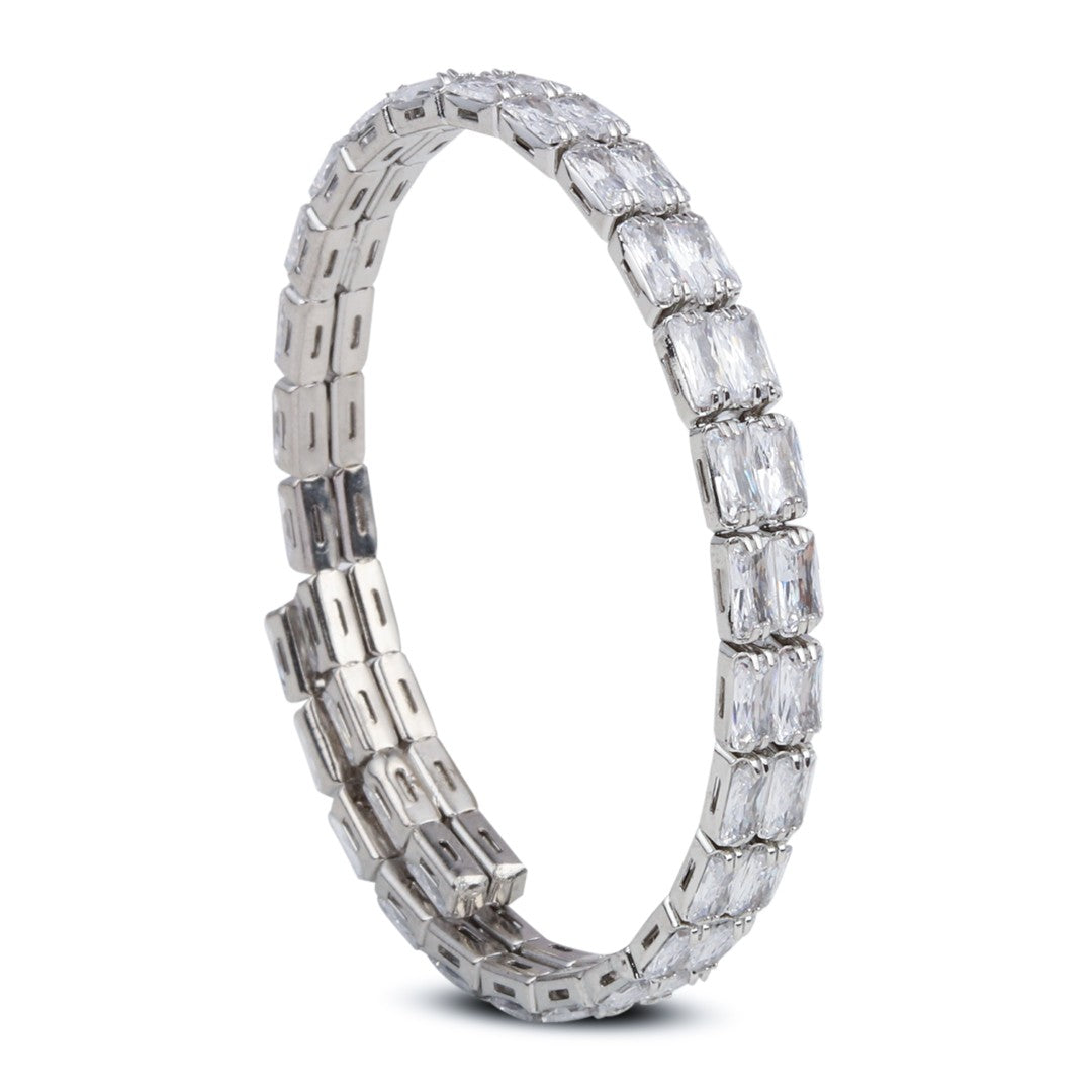 Elegant Silver-Tone CZ Tennis Bangle Bracelet double line