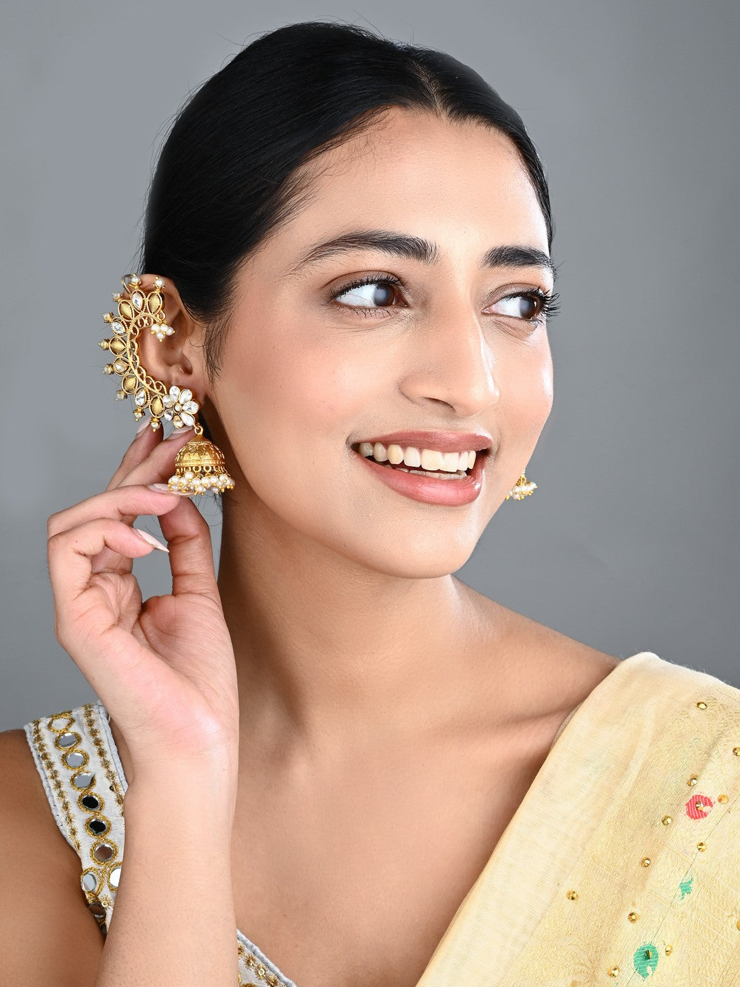 Gold-Tone Earcuffs with Jhumka