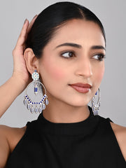 Silver plated White & Blue Meenakari Chandbali