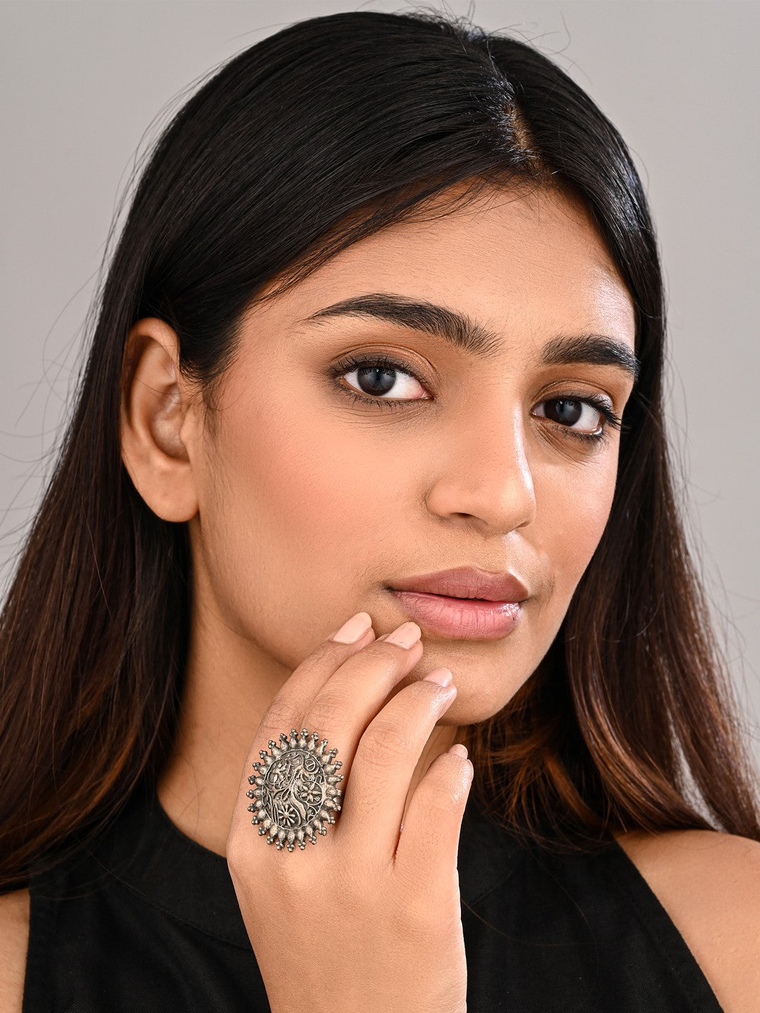 Floral Mandala Oxidized Ring