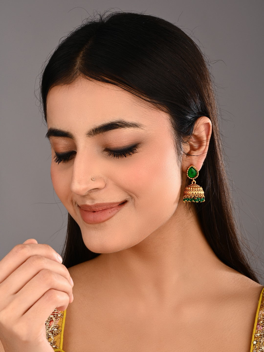 Teardrop Shaped Gold plated Jhumkas Earrings