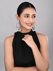 Oxidised Silver Floral Chandbali Earrings