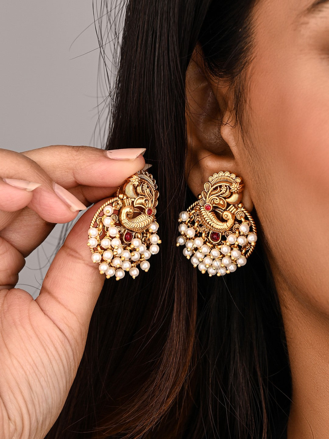 Peacock Pearl Stud Earrings