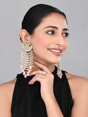 Elegant Pearl & Bead Chandelier Earrings - Pink