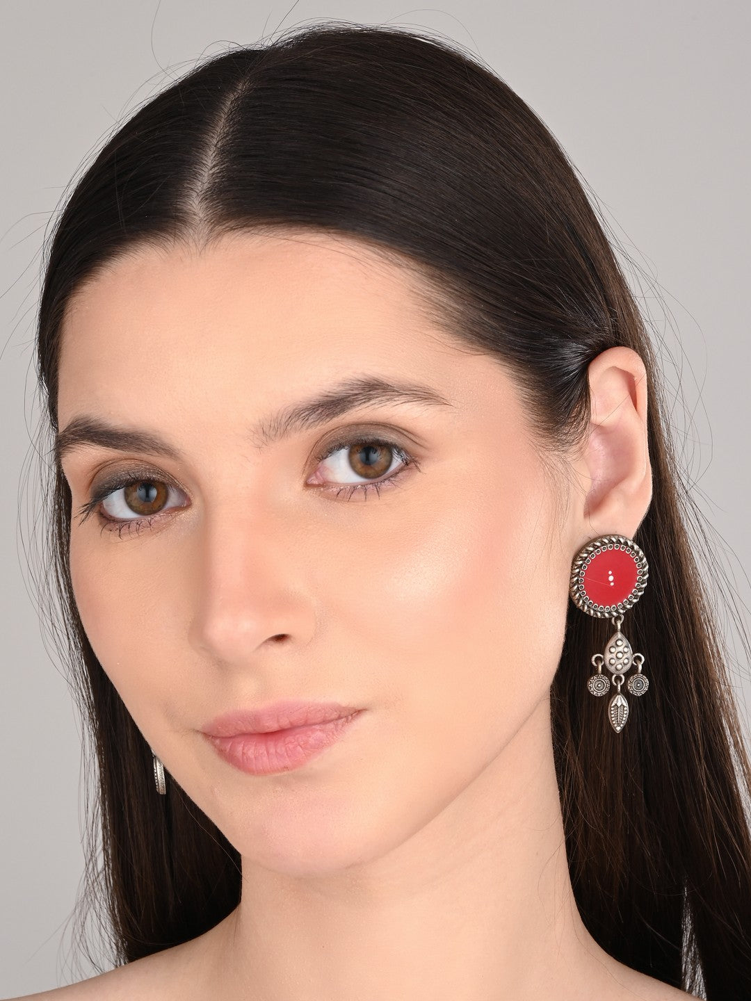 Hand-Painted Circular drop earrings Red