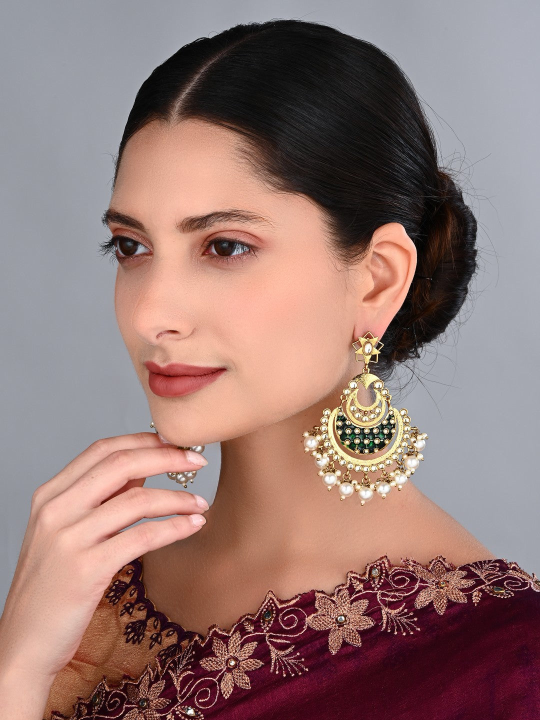 Aadhya Green Meenakari Chandbali Earrings
