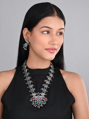 Silver Oxidised Finish Meenakari Jewellery Set