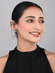 Oxidised SilverCircular Ear cuff with Chains