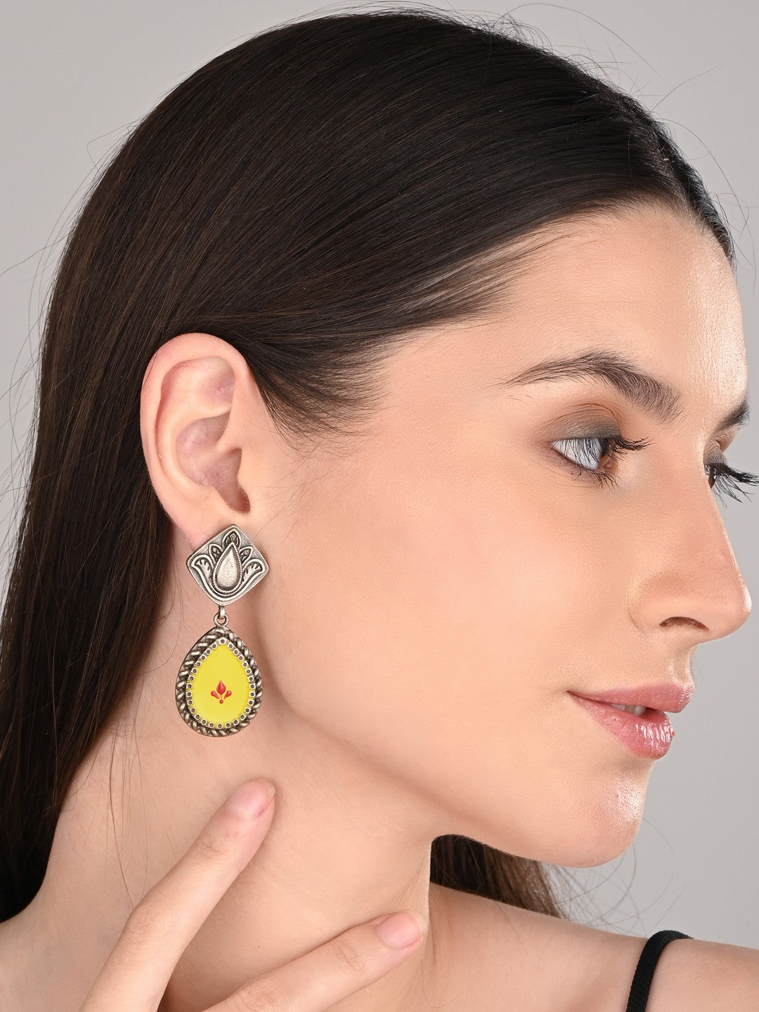 Hand-Painted Drop Earrings Yellow