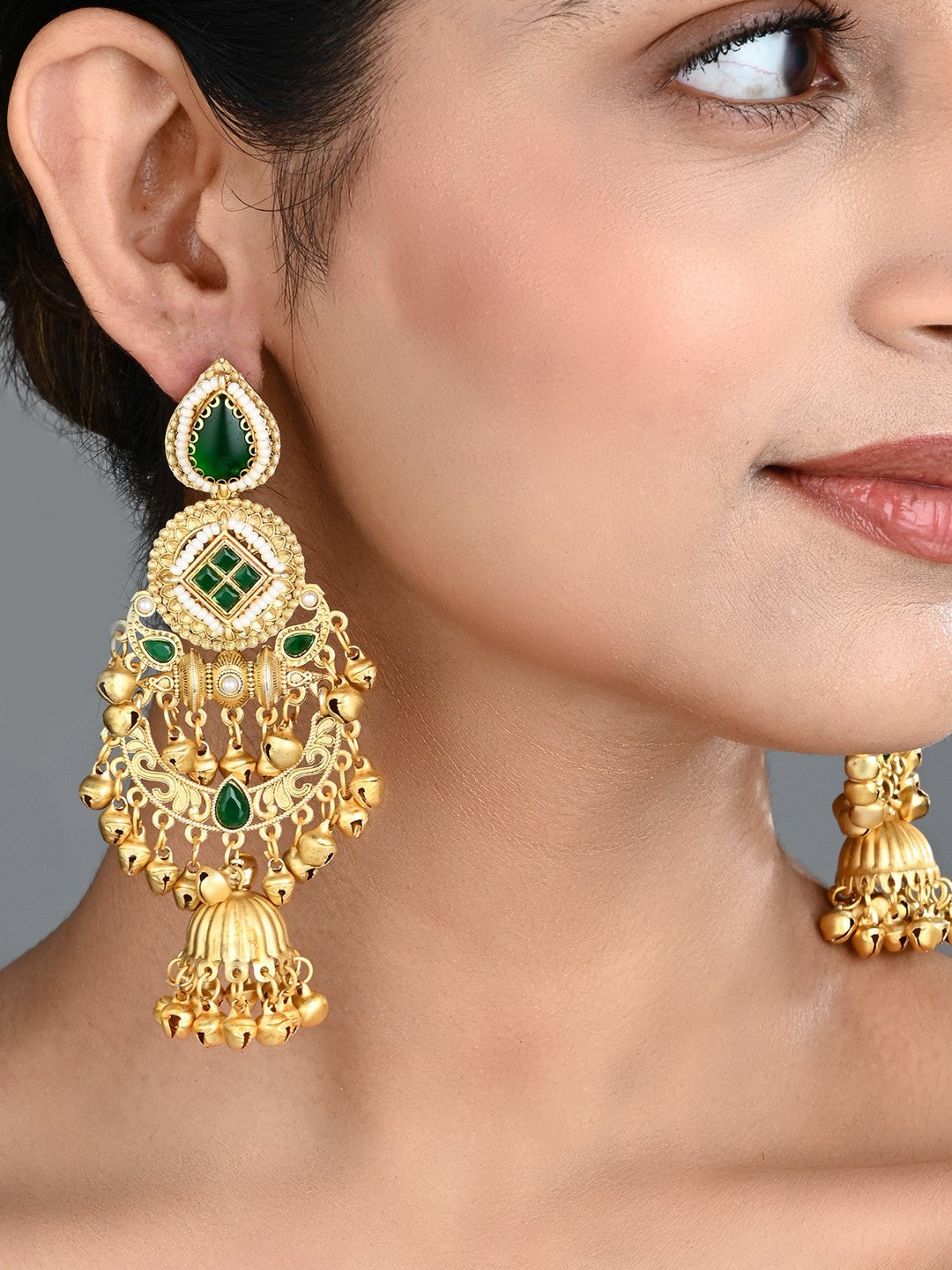 Kundan Chandbali Jhumka Earrings with Ghungroo
