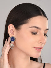 Hand-Painted Circular drop earrings Blue