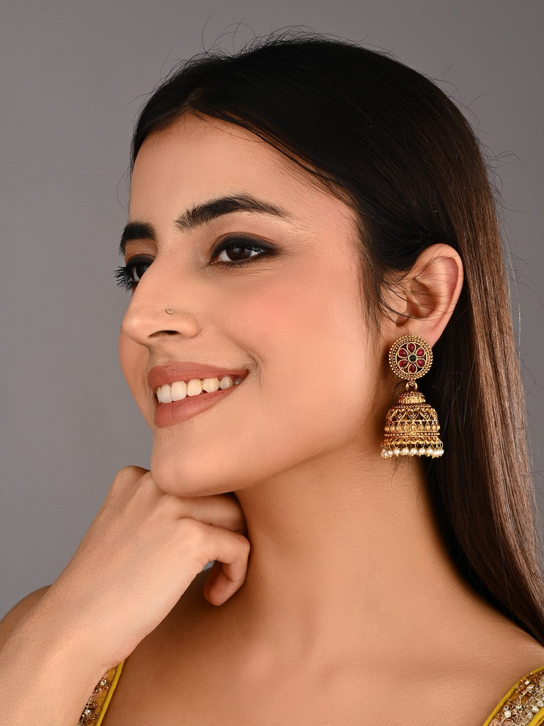 Floral Ruby Emerald Jhumka Earrings