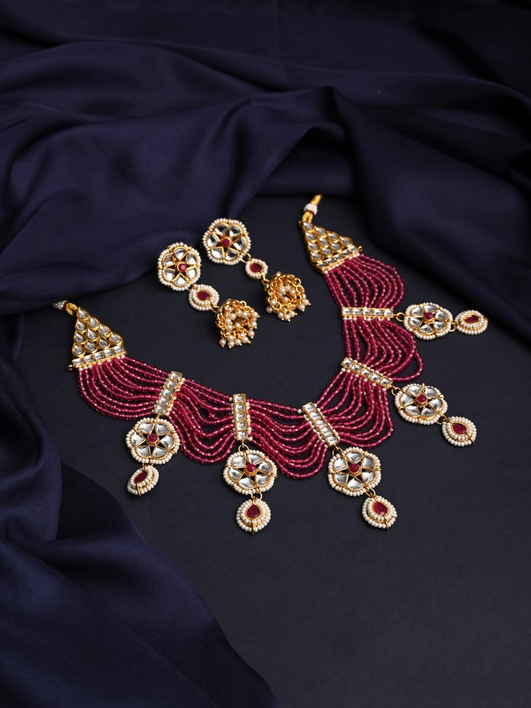 Red  Necklace set with jhumka earrings