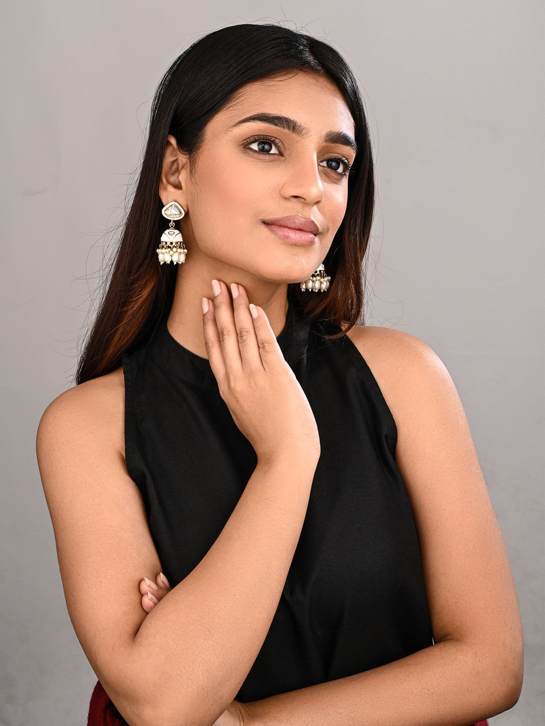 Enamelled Jhumka Earring - White