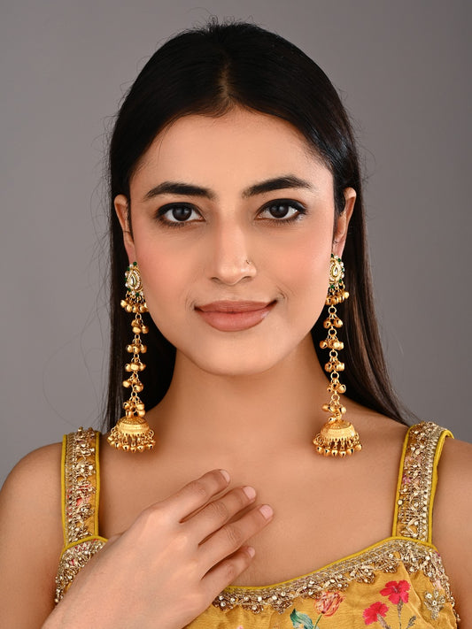 Kashmiri Long drop Jhumka Earring - Green