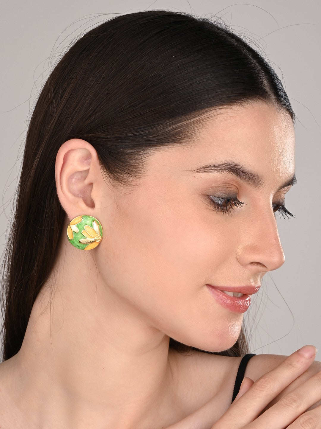 Enamelled Green coloured Stud Earring