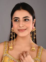 Gold Pink Meenakari Jhumka Drop Earrings