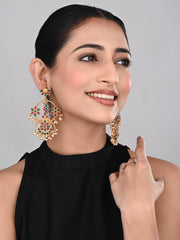gold plated contemporary Chandbali with Multi coloured stones