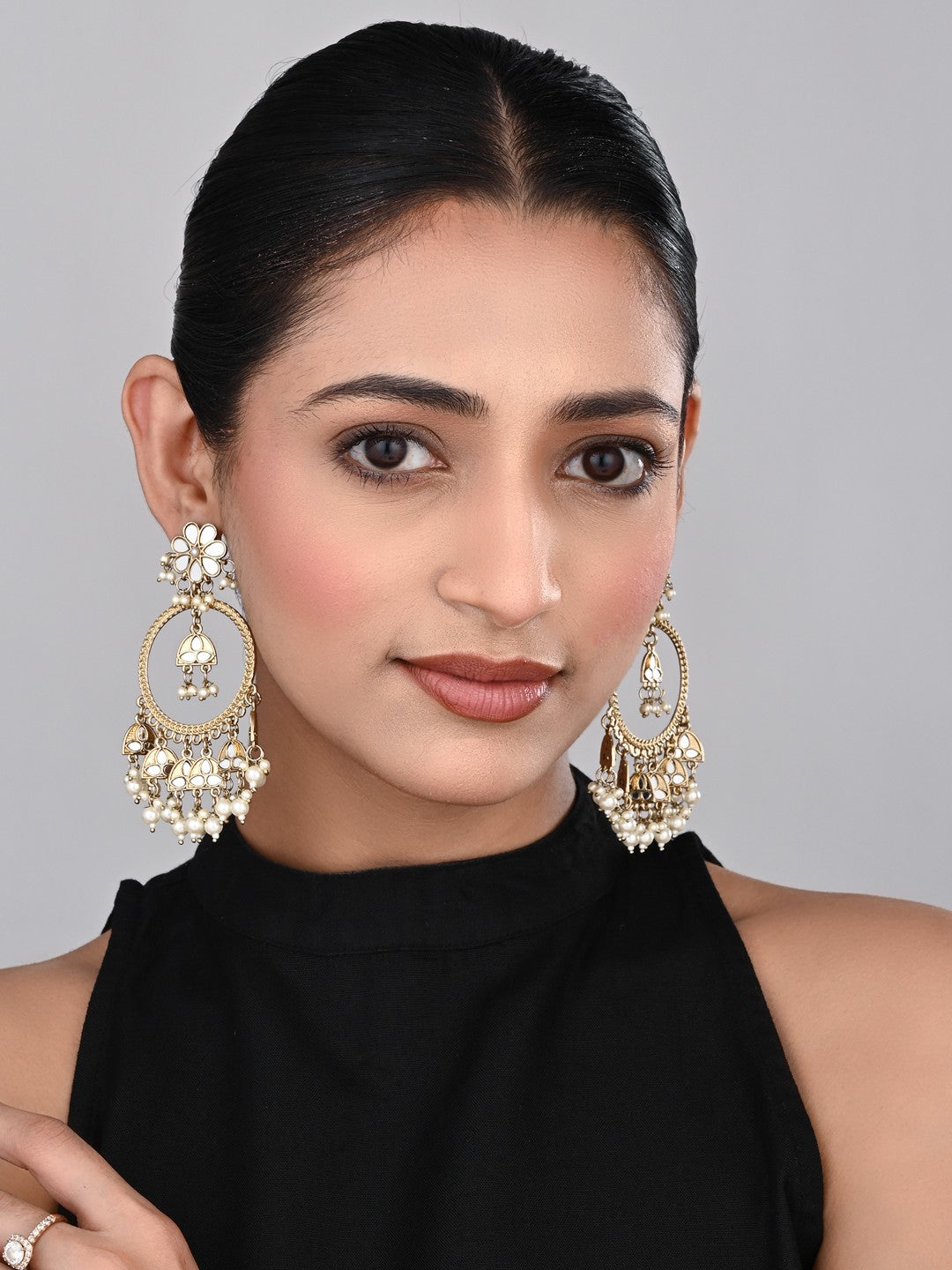 Gold-Toned Floral Chandbali Earrings