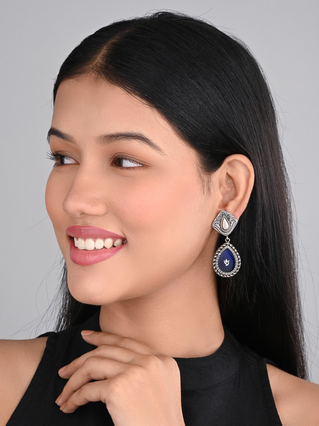 Hand-Painted Drop Earrings Blue