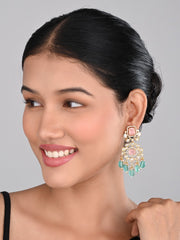 Gold plated Kundan & AD stone chandbali bali - Multi