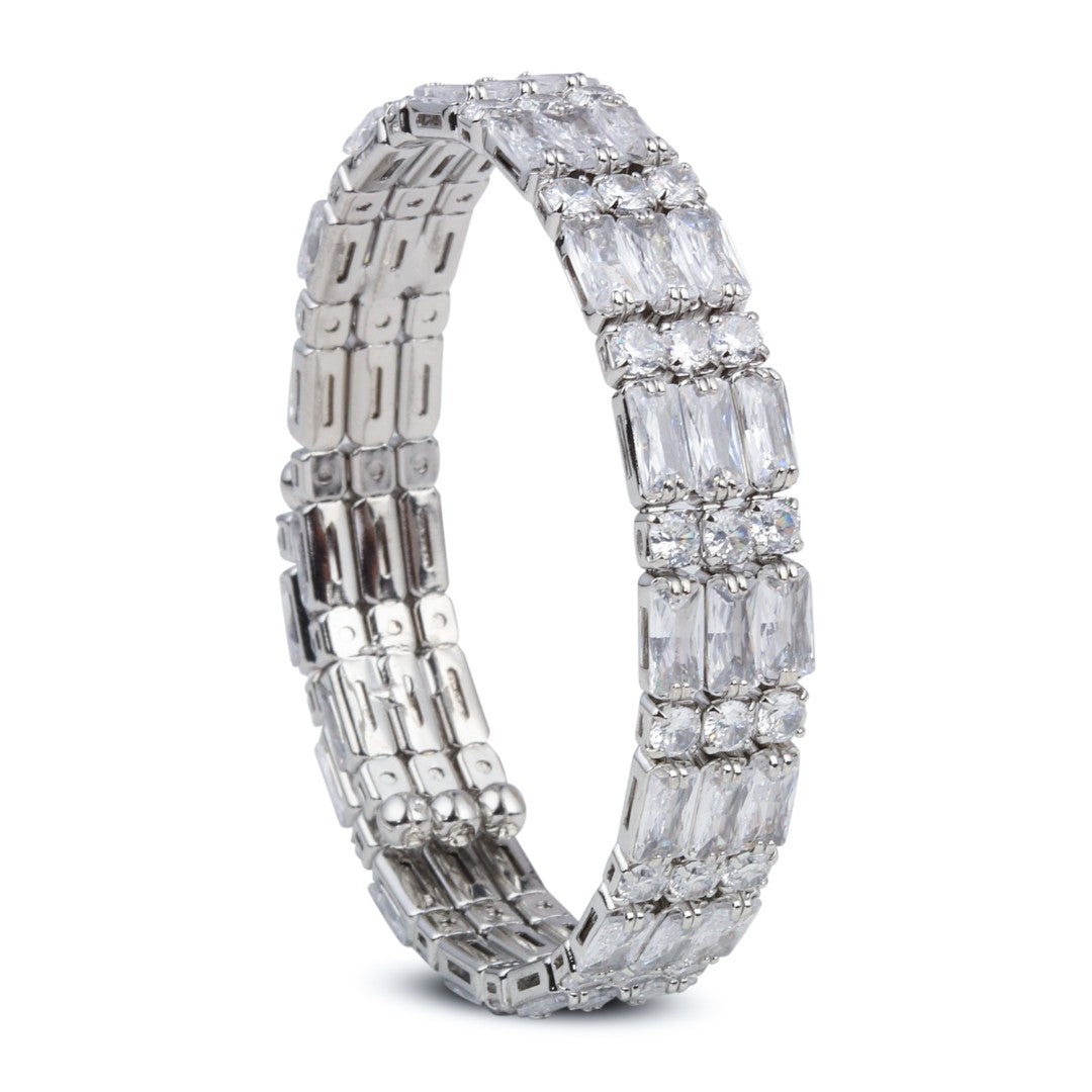Elegant Silver-Tone CZ Tennis Bangle Bracelet 3 line
