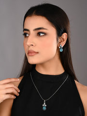 Silver Oxidised finish Blue AD pendant Set