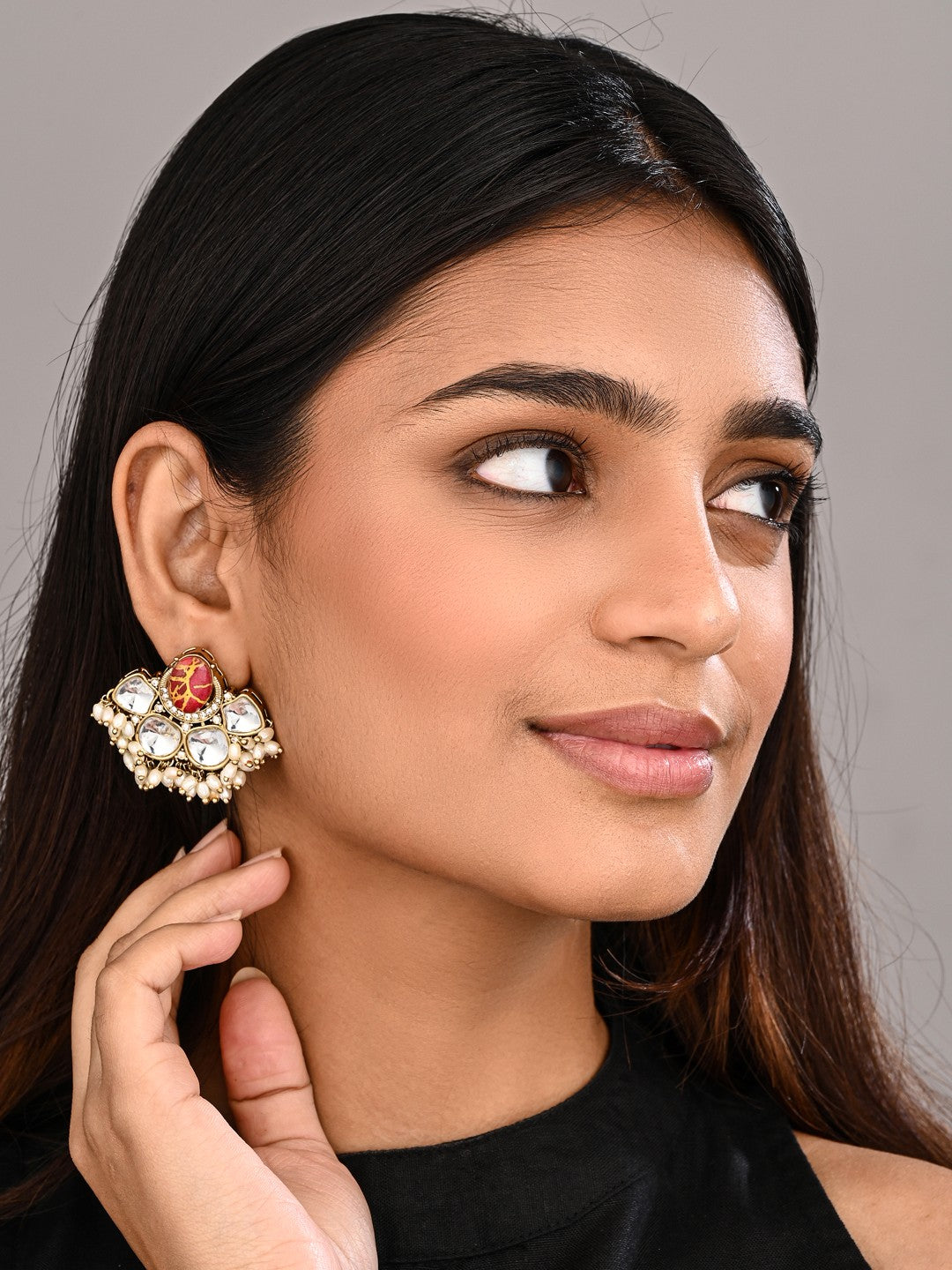 Gold-Plated Kundan Half Chandbali Earrings