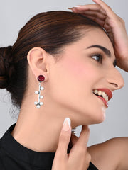Red Stone & pearl drop Earring