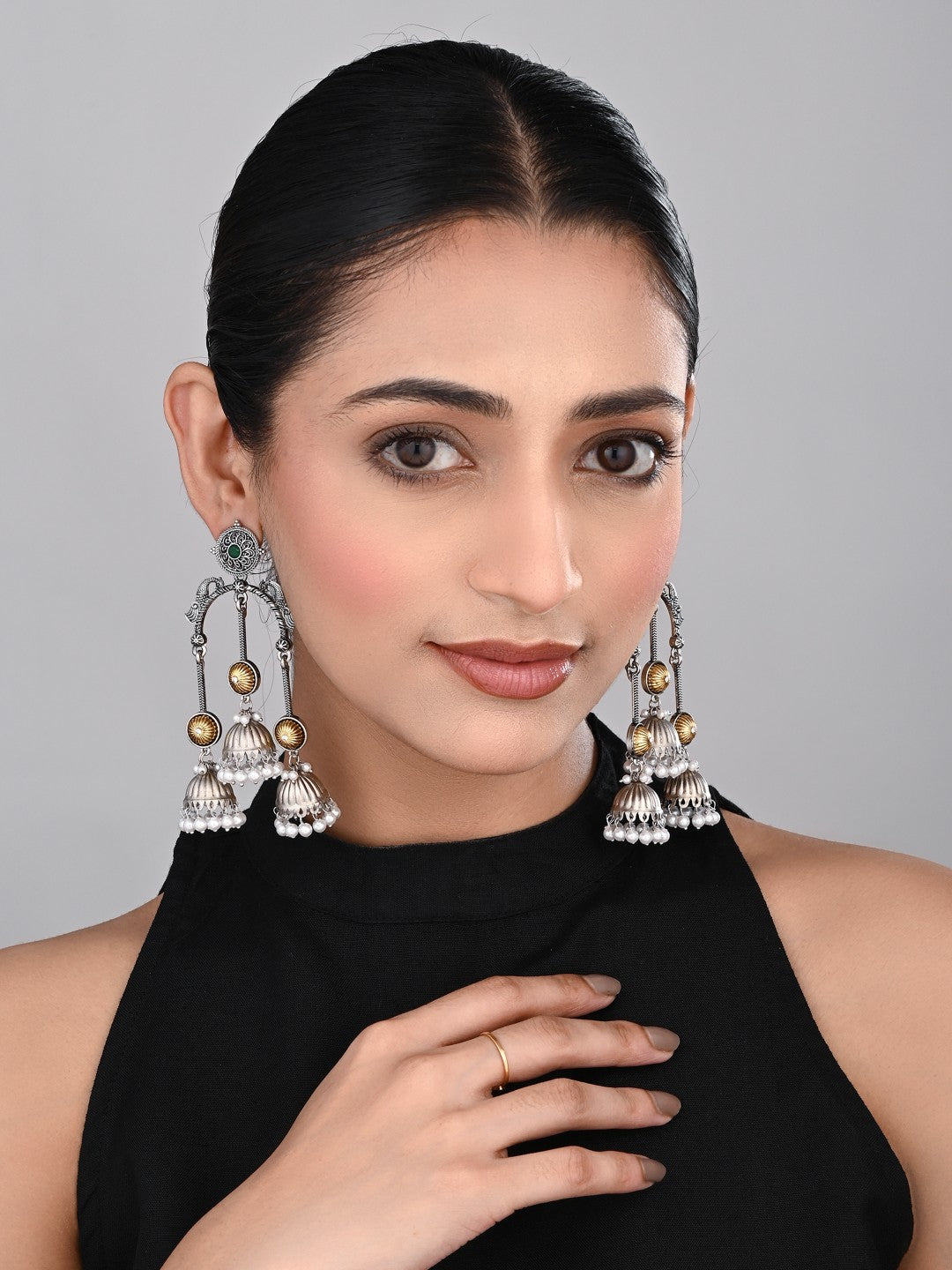 Dual tone Jhumka Earring -Silver & gold