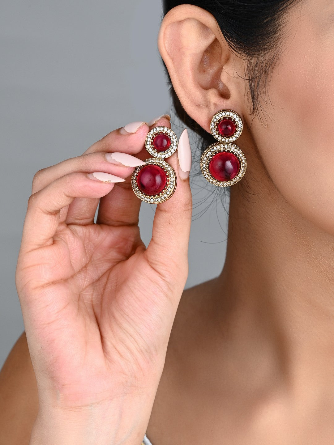 Crystal Halo Drop Earrings - Wine