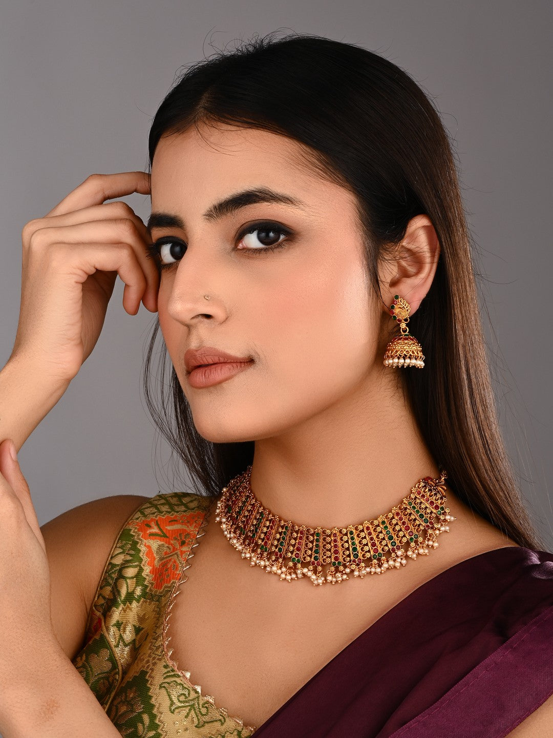 Traditional Multicolor Temple Necklace Set