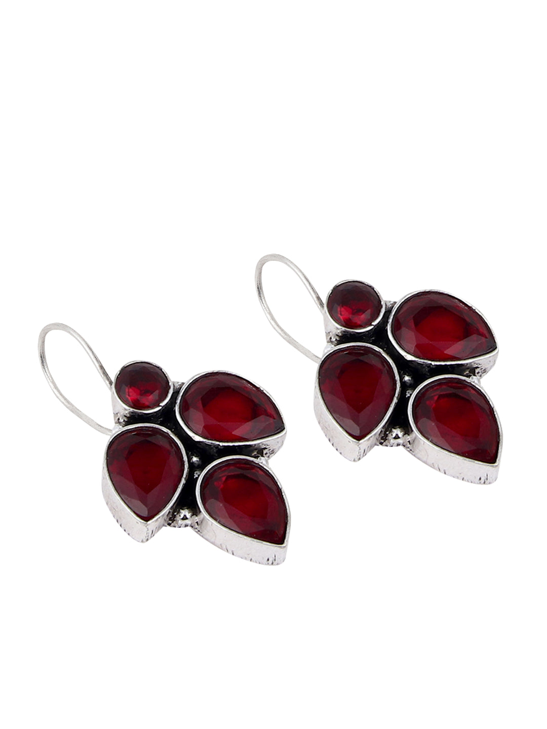 Silver Oxidised finish Red stone work drop earring