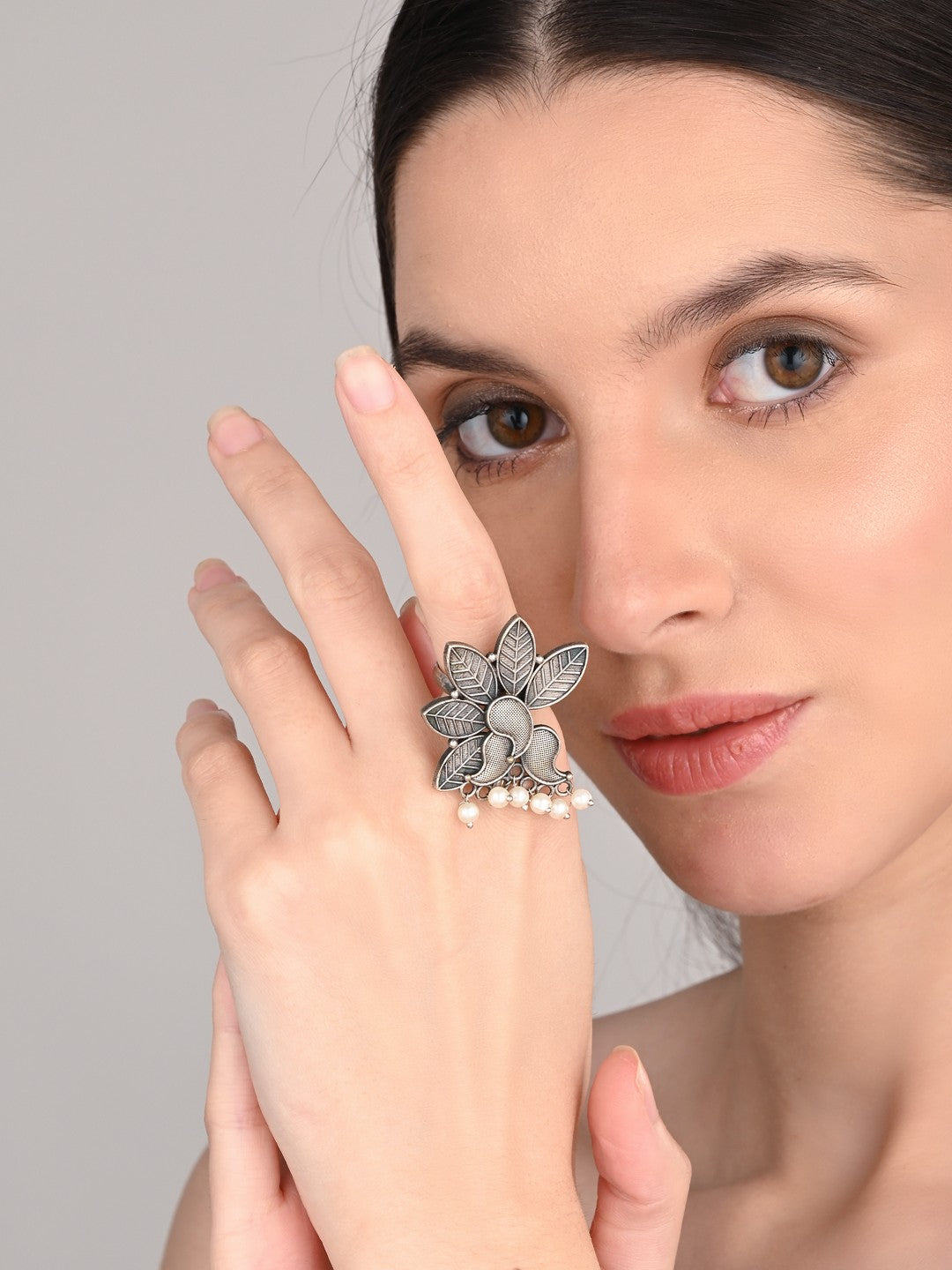 Flower & Paisley Adjustable Brass Ring