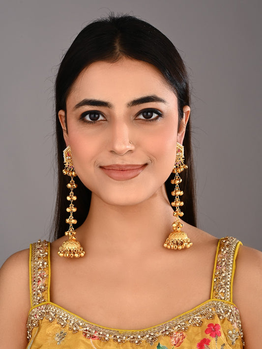 Geometric long drop Jhumka Earring