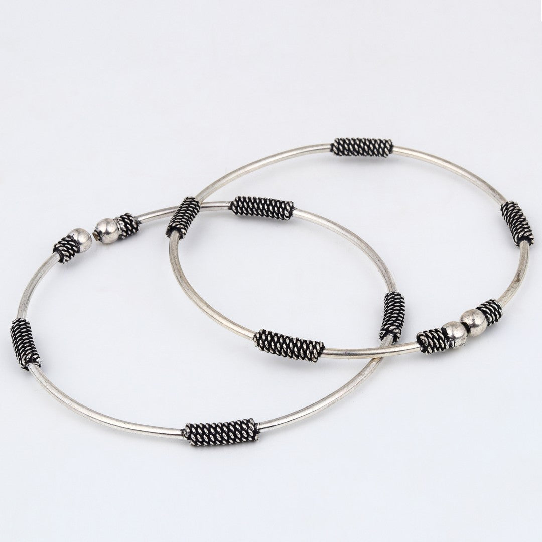 Silver Oxidised Textured Bead Brass Anklet