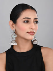 Silver plated long Jhumka - Blue